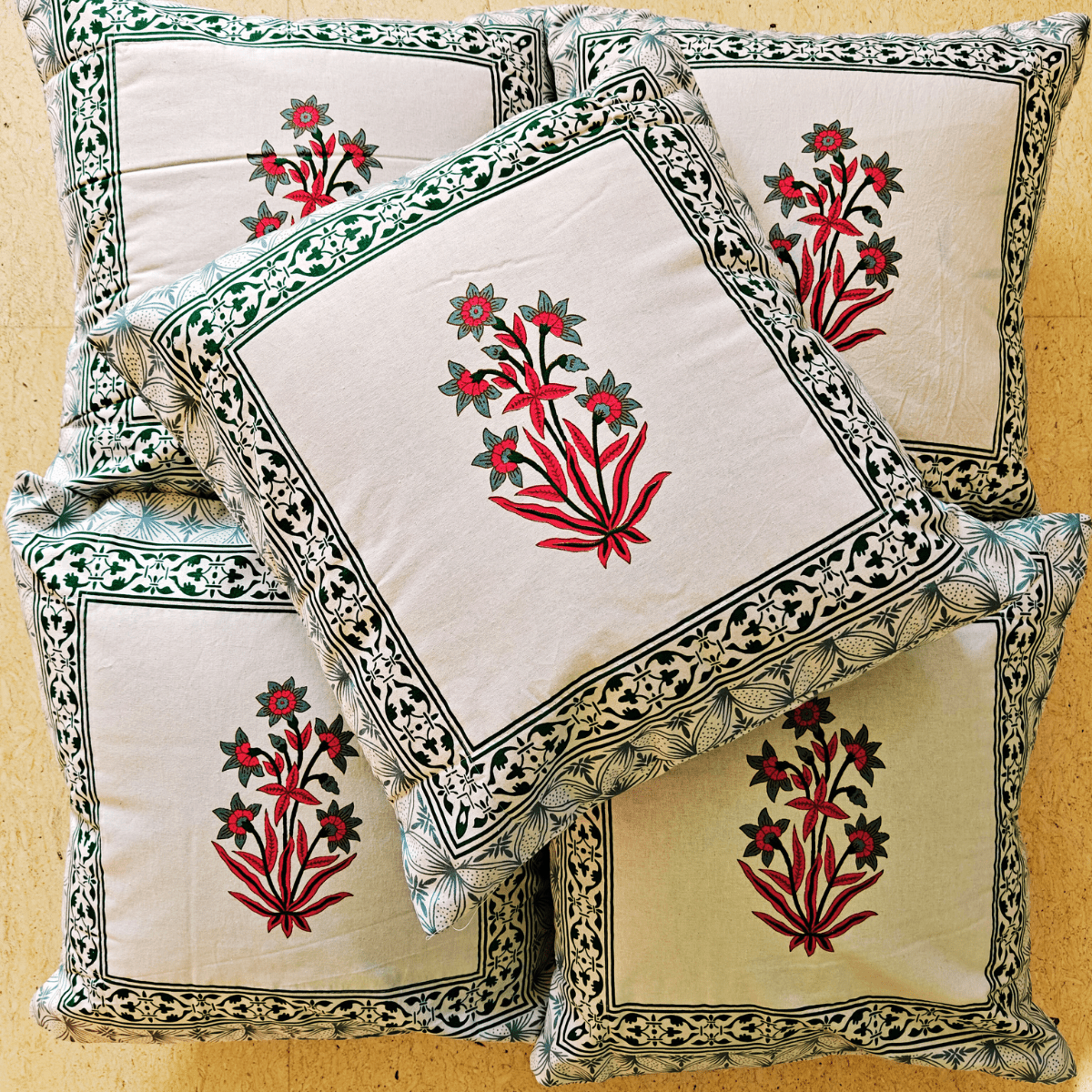Aroha Cushion Cover Set – 100% Cotton – 16" x 16" (Set of 5) - Coral Slub -